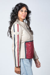24H Le Mans Malia ecru red racing leather jacket for women